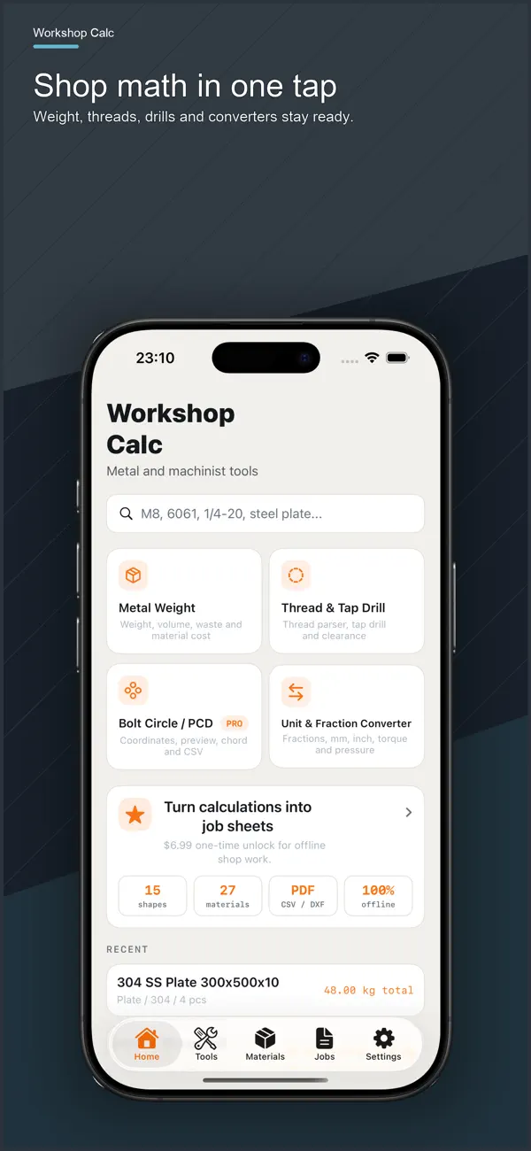 Workshop Calc: Workshop calculator home and tool directory